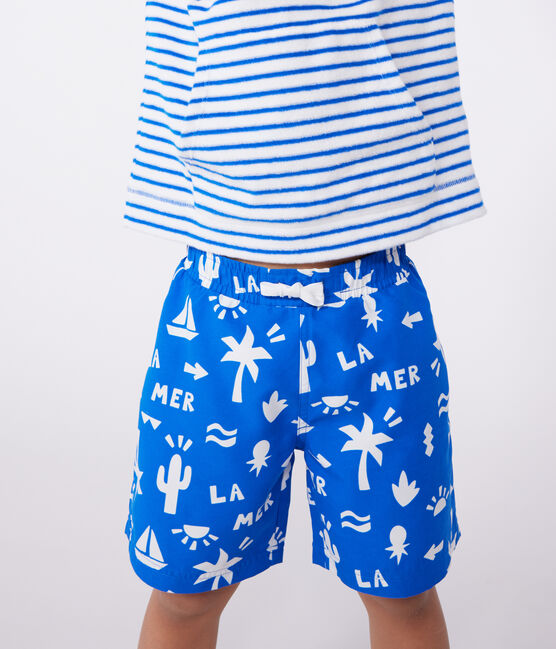 Kinder-Badeshorts mit Muster blau PORCELANA/ MARSHMALLOW