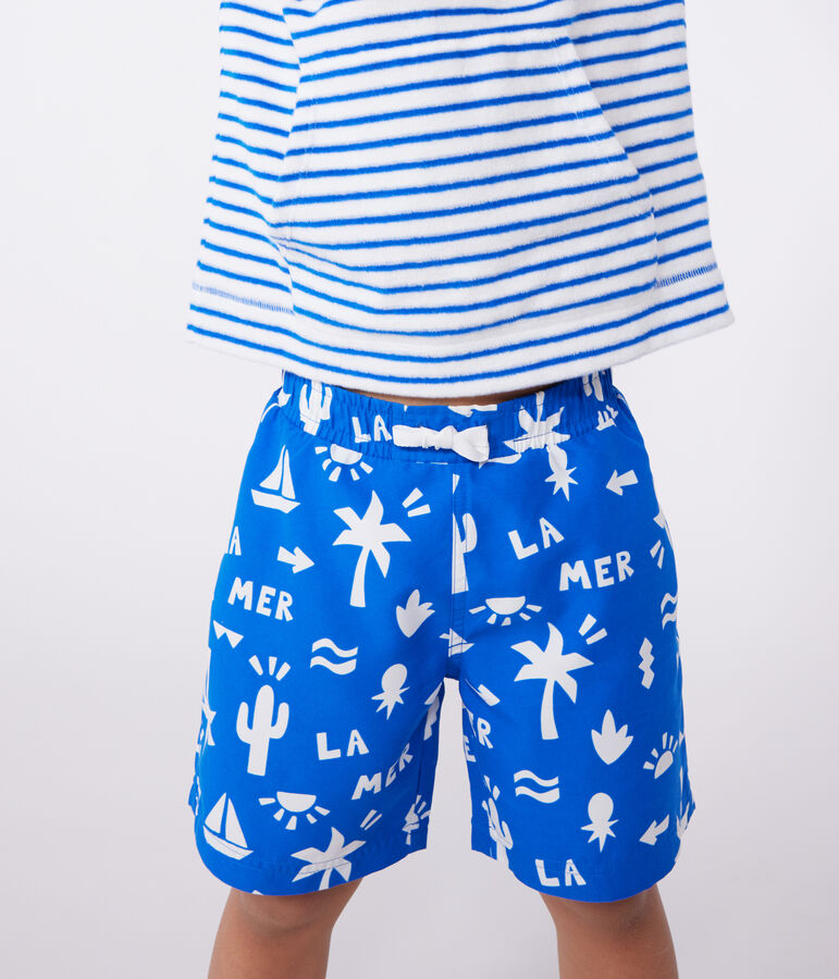 Kinder-Badeshorts mit Muster blau/weiss