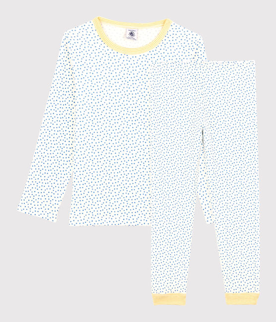 Kinderpyjama aus Bio-Baumwolle mit Muster weiss MARSHMALLOW/blau BRASIER