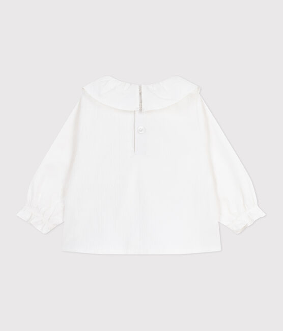 Langärmelige Baby-Bluse aus Baumwoll-Popeline mit Kragen und Stickereien weiss ECUME