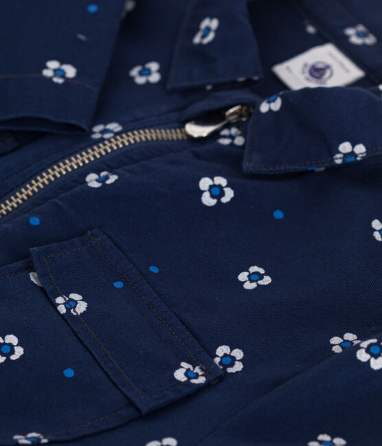 Langärmeliger Kinder-Overall aus Baumwolle mit Blumenmuster blau MEDIEVAL/weiss MARSHMALLOW