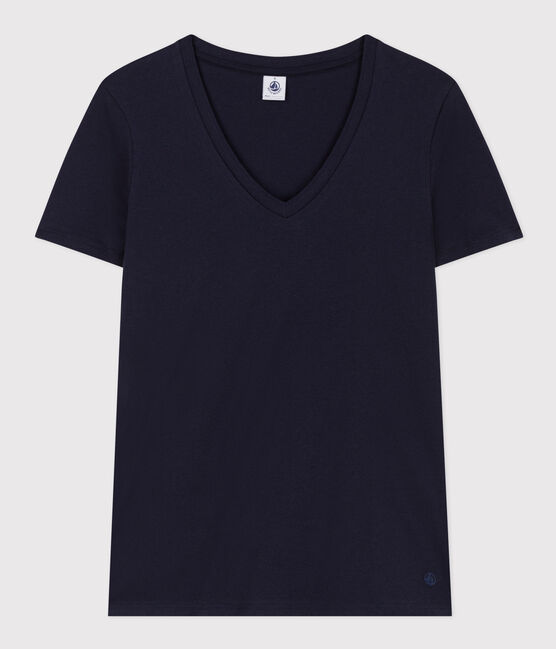 Damen-T-Shirt LE DROIT aus Baumwolle mit V-Ausschnitt blau SMOKING
