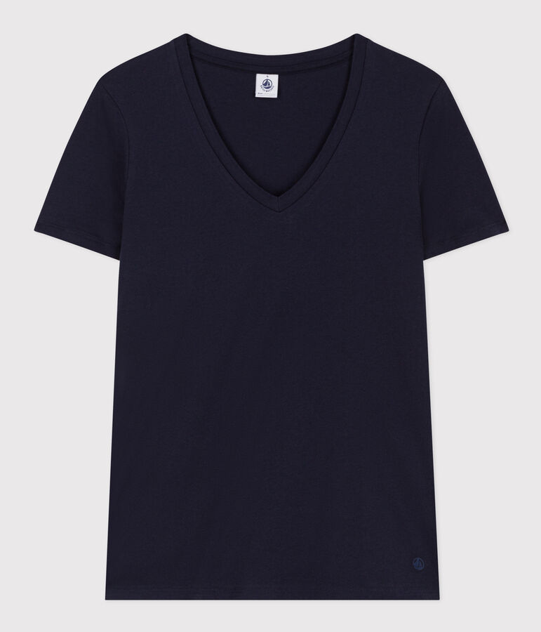 Damen-T-Shirt LE DROIT aus Baumwolle mit V-Ausschnitt blau