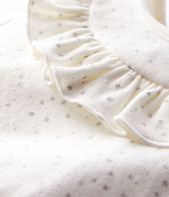 Langärmelige Baby-Bluse für Mädchen weiss MARSHMALLOW/grau ARGENT
