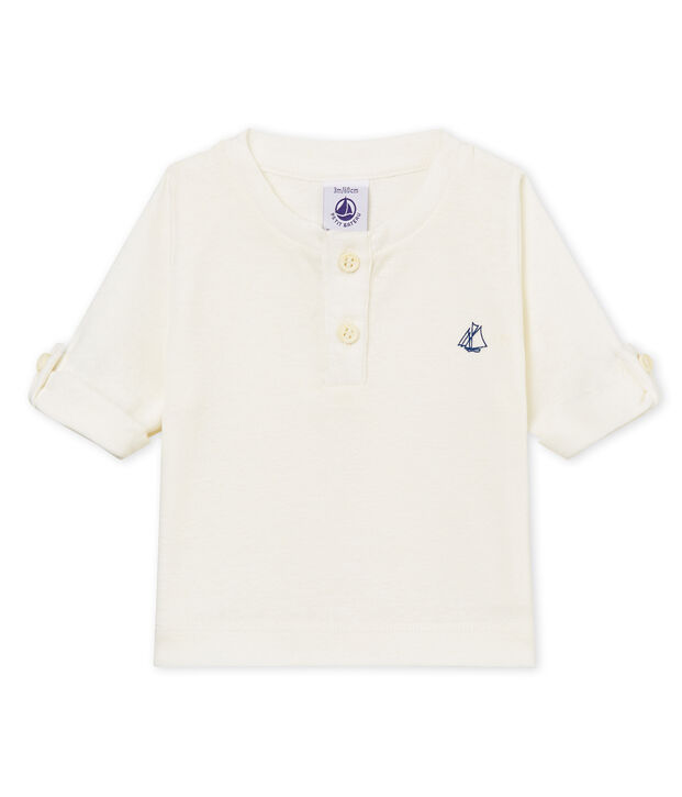 Lang&auml;rmeliges baby-t-shirt aus baumwolle leinen jungen weiss