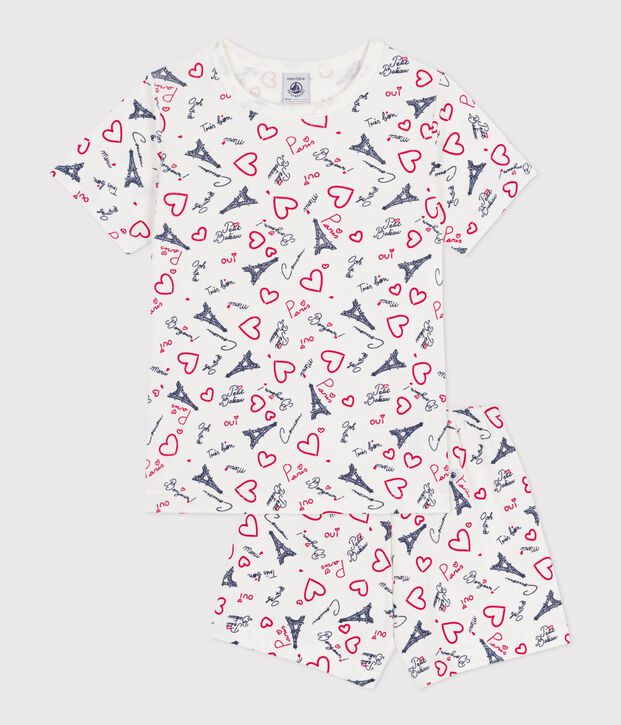 Kinder-Kurzpyjama aus Baumwolle mit Paris-Motiven weiss/vielfarbig