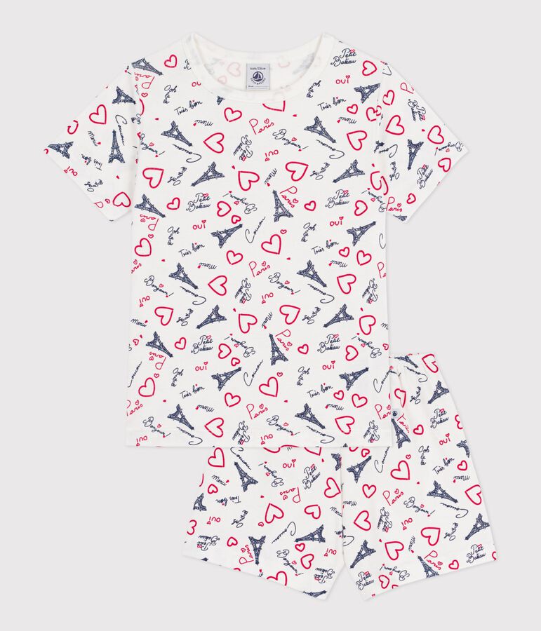 Kinder-Kurzpyjama aus Baumwolle mit Paris-Motiven weiss/vielfarbig