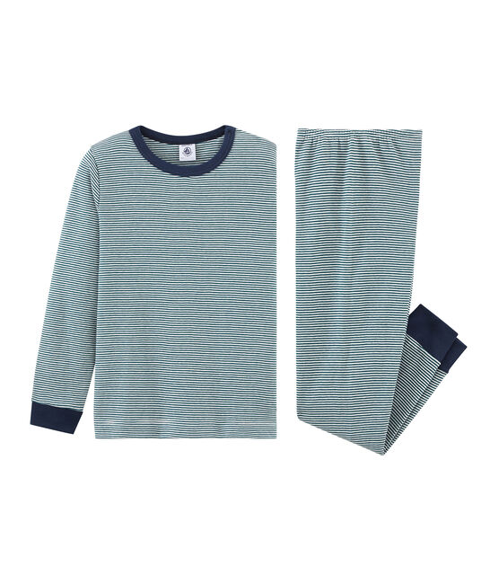 Rippstrick-Pyjama für kleine Jungen grün PINEDE/weiss MARSHMALLOW