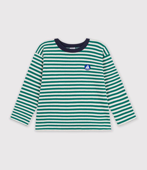 Lang&auml;rmeliges Kinder-T-Shirt mit Streifen gr&uuml;n/beige/gr&uuml;n