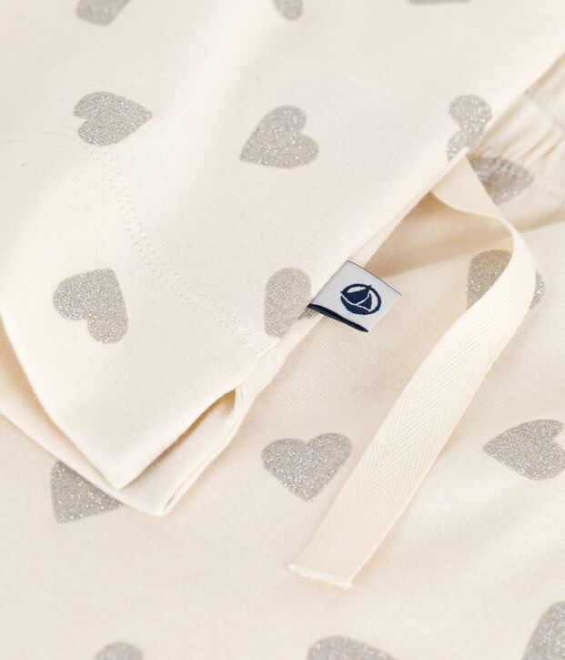 Kurz&auml;rmeliger Damen-Pyjama mit weitem Bein aus Baumwolle mit Herz-Motiv naturfarben/grau