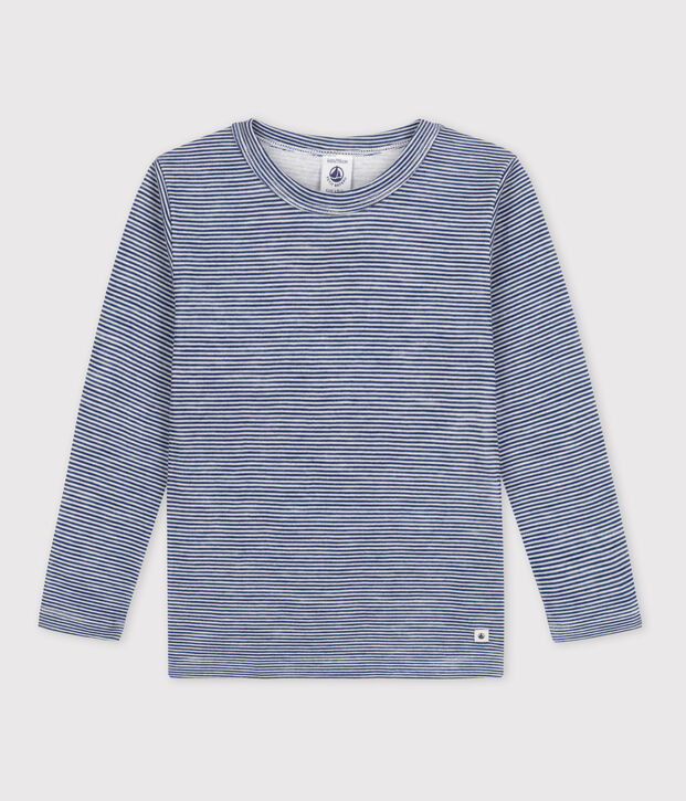 Lang&auml;rmeliges T-Shirt aus Wolle und Baumwolle mit Ringelstreifen blau/weiss