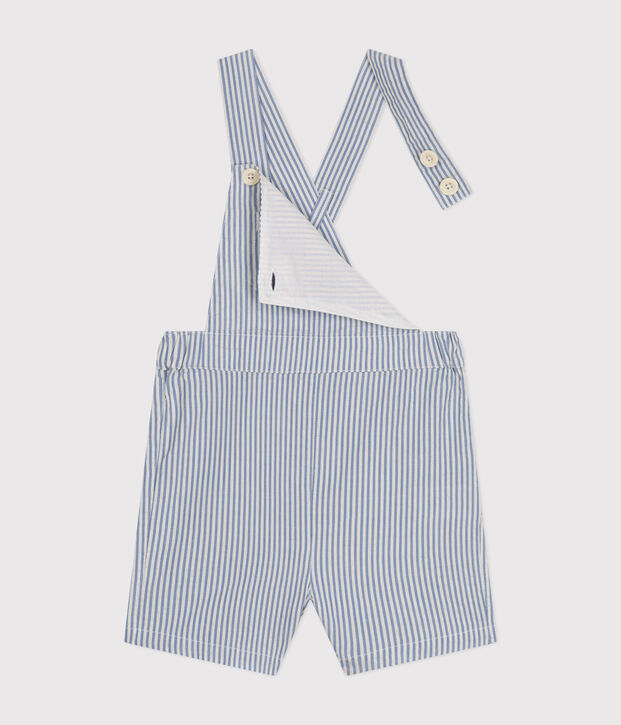 Kurze Baby-Latzhose aus Seersucker blau/weiss