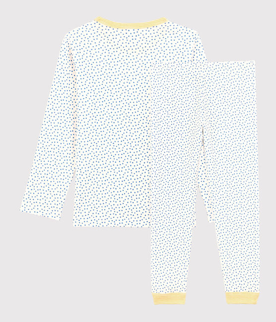 Kinderpyjama aus Bio-Baumwolle mit Muster weiss MARSHMALLOW/blau BRASIER