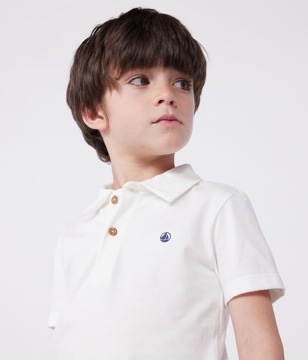 Kurz&auml;rmeliges Kinder-Poloshirt aus einfarbiger Baumwolle weiss