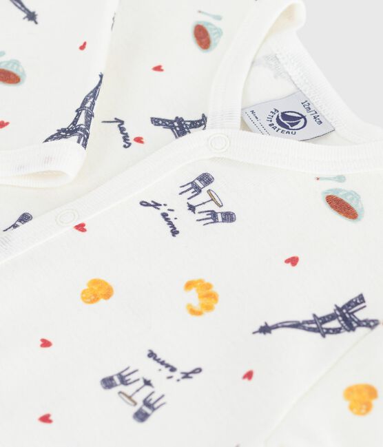 Strampler ohne Füsschen aus Baumwolle mit Paris-Motiv weiss MARSHMALLOW/weiss MULTICO