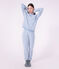 Damen-Pyjama aus Baumwoll-Frottee mit Streifen blau/naturfarben