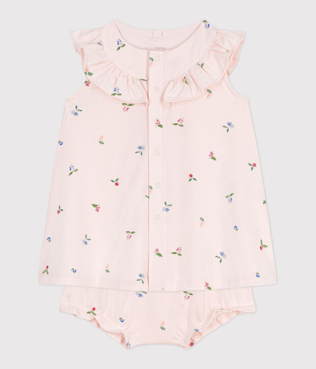 Kurz&auml;rmeliges Babykleid aus Baumwolle und Bloomer mit Fruchtmuster rosa/vielfarbig