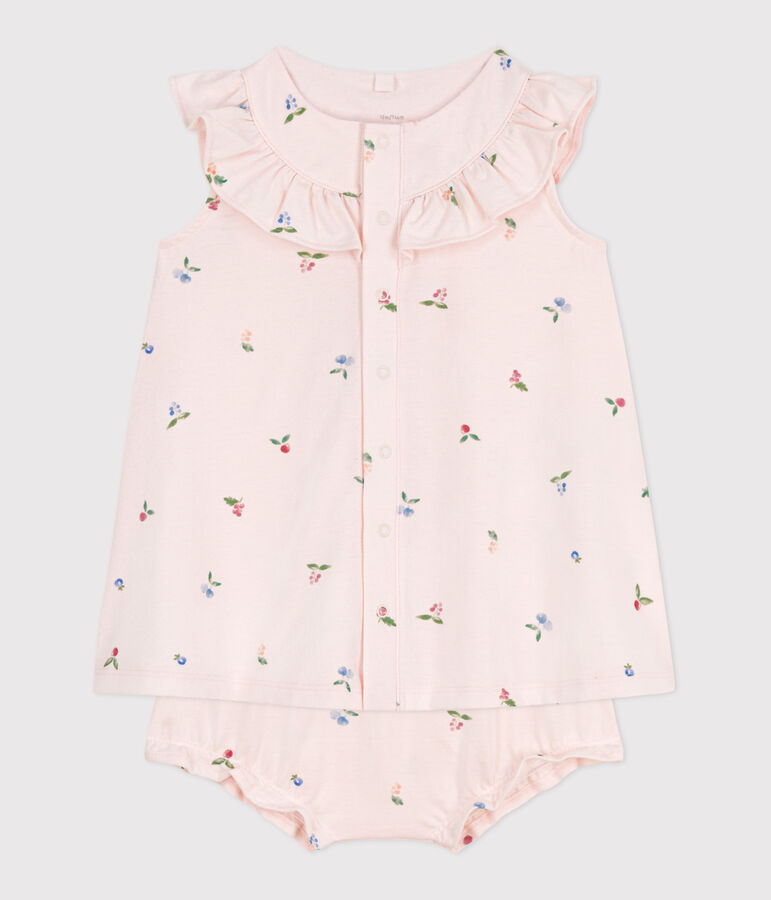 Kurz&auml;rmeliges Babykleid aus Baumwolle und Bloomer mit Fruchtmuster rosa/vielfarbig