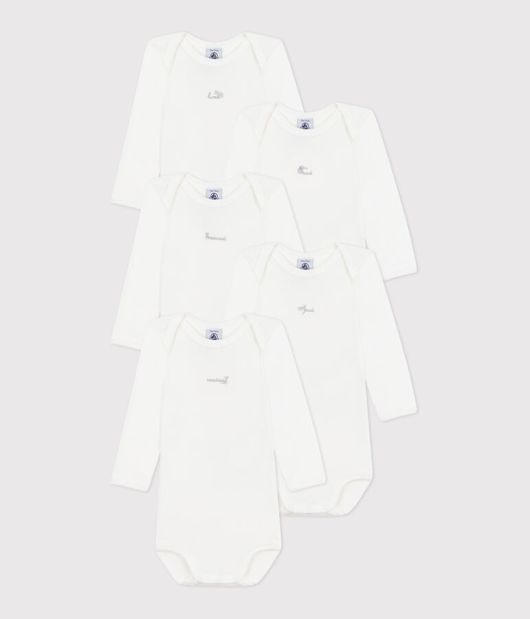 5er-Set lang&auml;rmelige Baby-Bodys aus Baumwolle mit Wochentagen vielfarbig