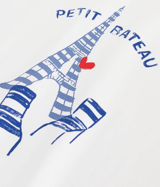 Kurzarm-T-Shirt aus Baumwolle f&uuml;r Damen mit Muster weiss
