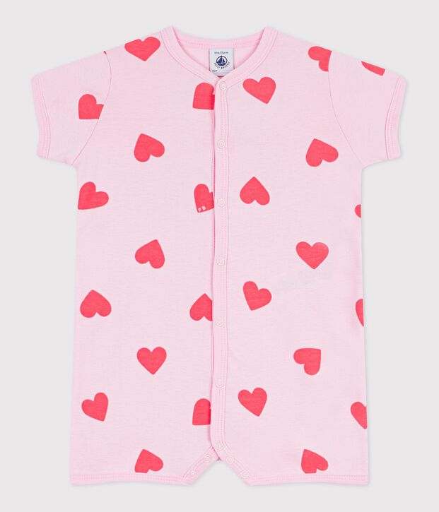 Baby-Kurzoverall aus Baumwolle mit Herzmotiv rosa/orange
