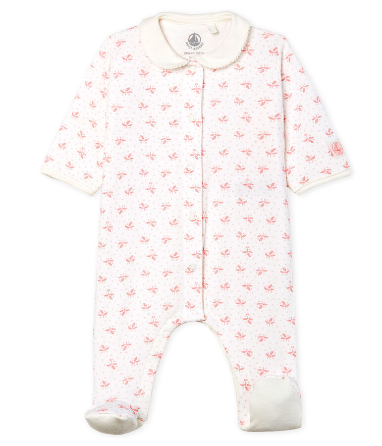 Baby Strampler aus gedoppeltem Jersey f&uuml;r M&auml;dchen weiss MARSHMALLOW/rosa GRETEL