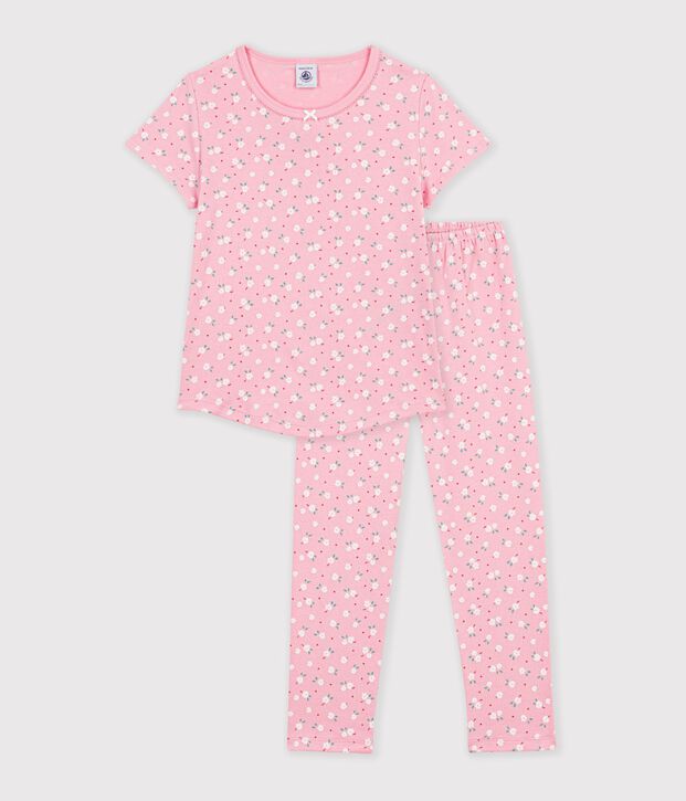 Kurz&auml;rmeliger Kinder-Pyjama mit langen Beinen aus bedruckter Baumwolle rosa/vielfarbig