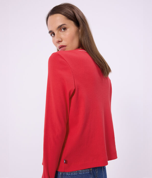 Damen-Cardigan aus einfarbiger Baumwolle rot