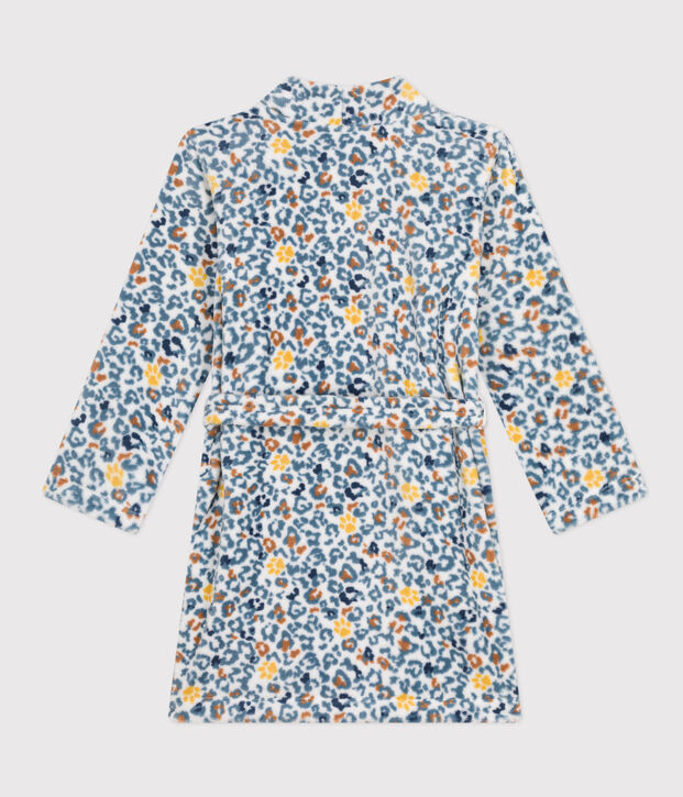 Morgenmantel aus Fleece weiss/blau/vielfarbig