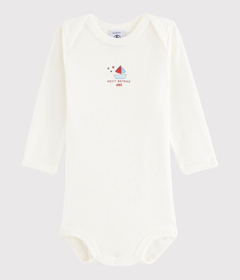 Lang&auml;rmeliger Baby-Body M&auml;dchen/Jungen weiss Lait