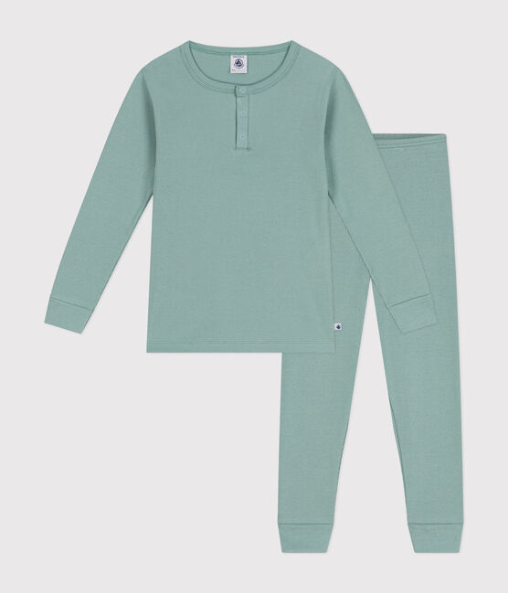 Kinder-Pyjama aus einfarbiger Baumwolle grün PAUL