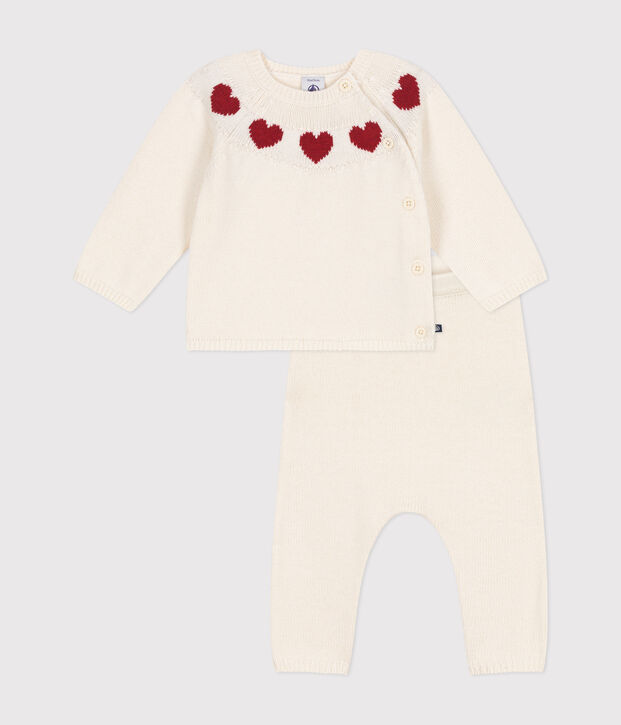 2-teiliges Baby-Strickset weiss/rot