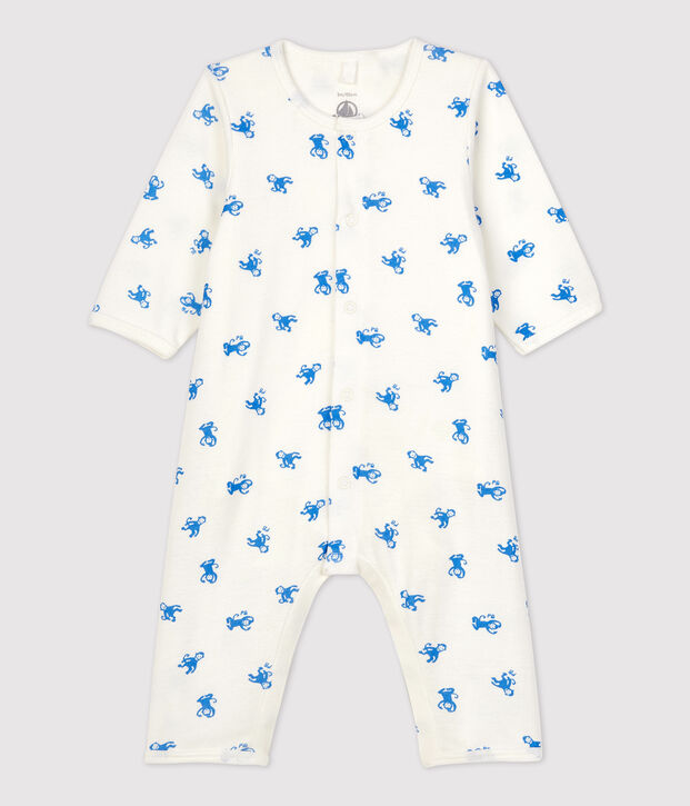 Fu&szlig;loser Baby-Bodyjama aus Bio-Baumwolle weiss/blau