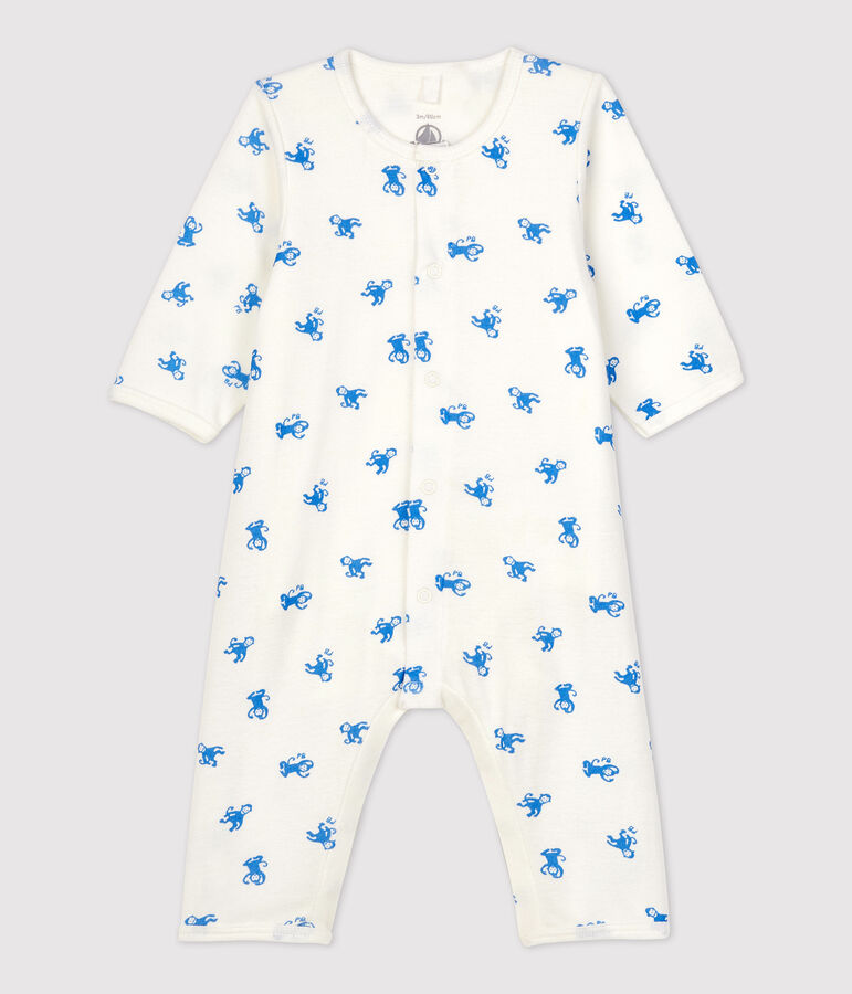 Fu&szlig;loser Baby-Bodyjama aus Bio-Baumwolle weiss/blau