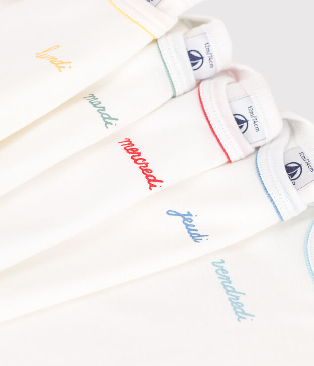 5er-Set kurz&auml;rmelige Baby-Bodys aus Baumwolle mit Wochentagen vielfarbig