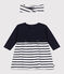 Set langärmeliges Baby-Kleid aus Doppeljersey und Baumwolle und dazu passendes Baby-Stirnband.  variante 1