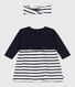 Set langärmeliges Baby-Kleid aus Doppeljersey und Baumwolle und dazu passendes Baby-Stirnband. 