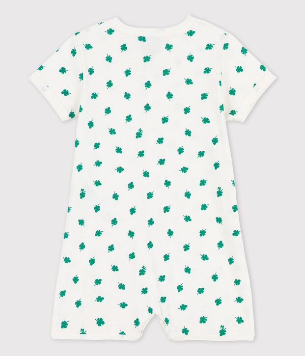 Kurzer Einteiler mit Pflanzenmuster aus Leinen und Baumwolle f&uuml;r Babys weiss/gr&uuml;n