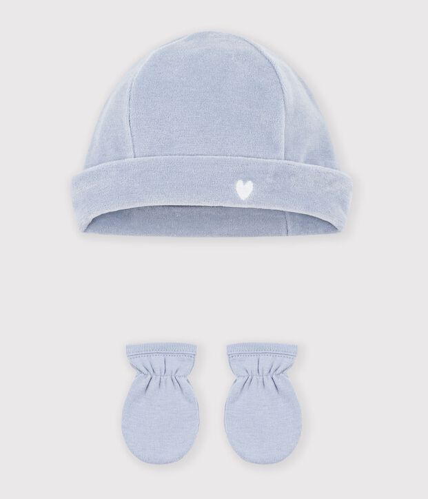 Baby-Set mit M&uuml;tzchen und F&auml;ustlingen aus einfarbiger Baumwolle vielfarbig