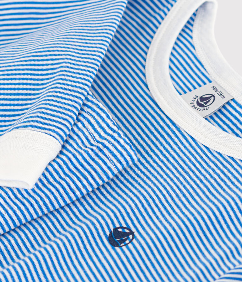 Gestreifter Kinderpyjama aus Baumwolle DELPHINIUM/ MARSHMALLOW