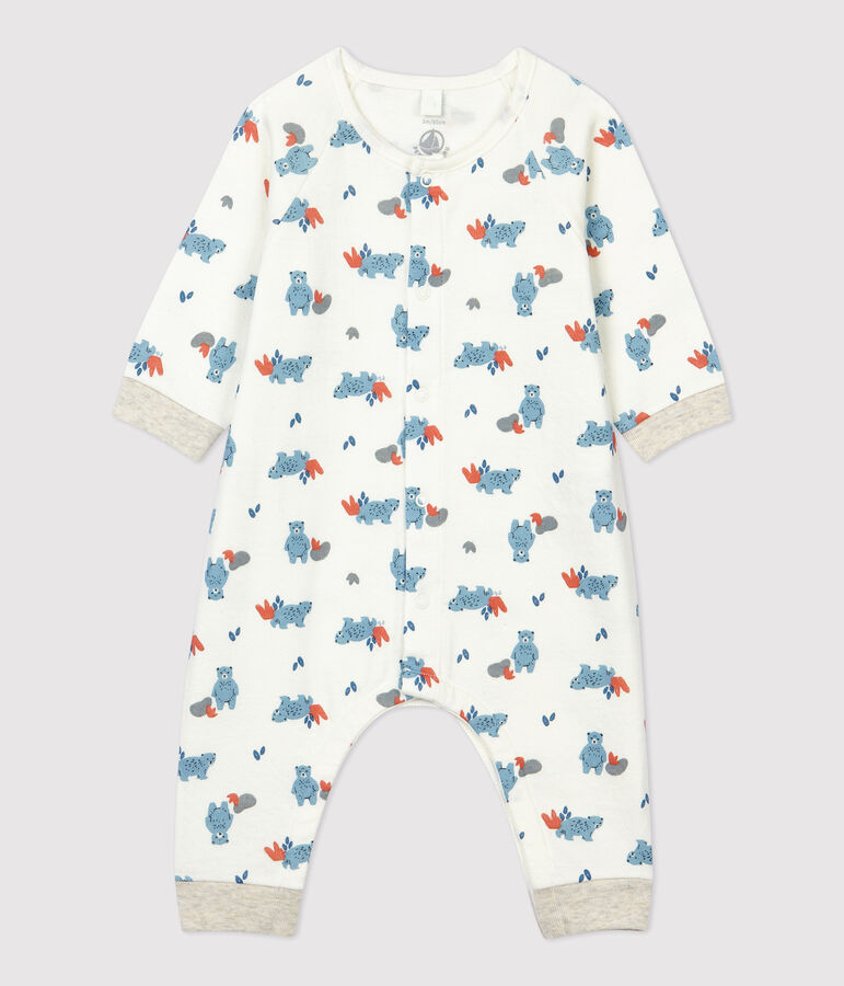 Langer Baby-Overall aus Bio-Baumwolle mit B&auml;ren-Muster weiss/vielfarbig