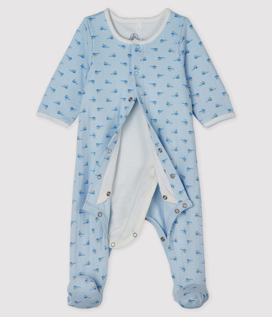 Baby-Bodyjama aus Doppeljersey blau FRAICHEUR/weiss MULTICO