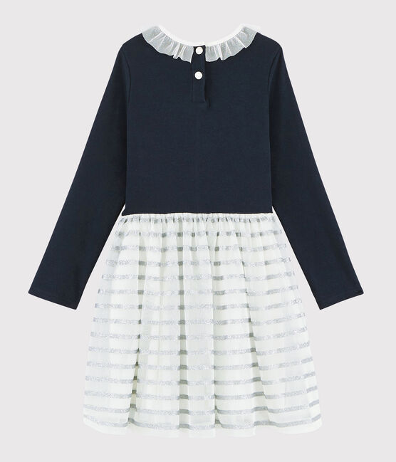 Langärmeliges Kinderkleid für Mädchen blau SMOKING/weiss MULTICO