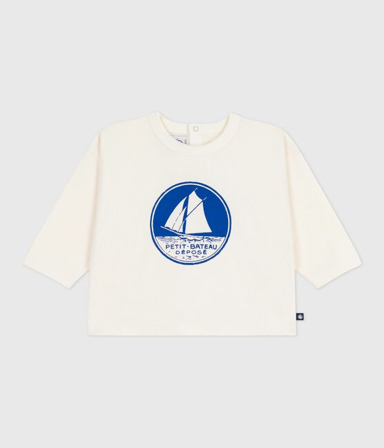 Langärmeliges Baby-T-Shirt aus Baumwolle mit Katzenmotiv blau MILK/ OLYMPIC