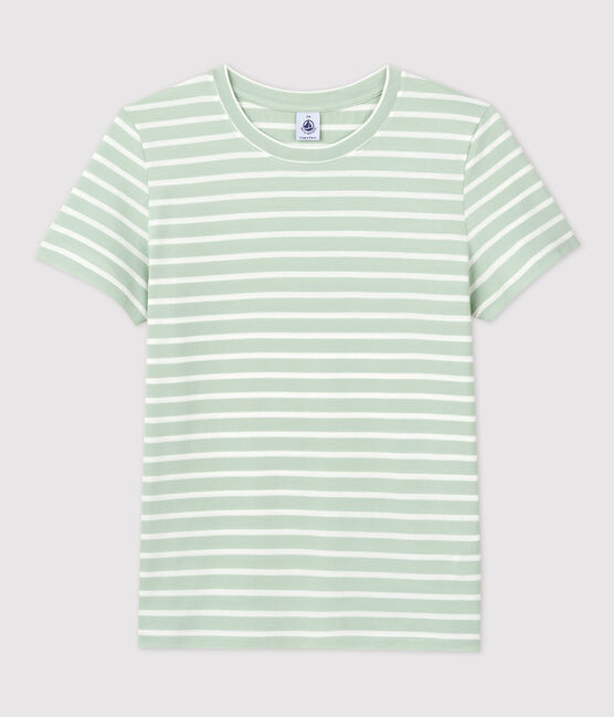 T-Shirt DAS GERADE mit Rundhalsausschnitt aus Bio-Baumwolle für Damen grün HERBIER/ MARSHMALLOW