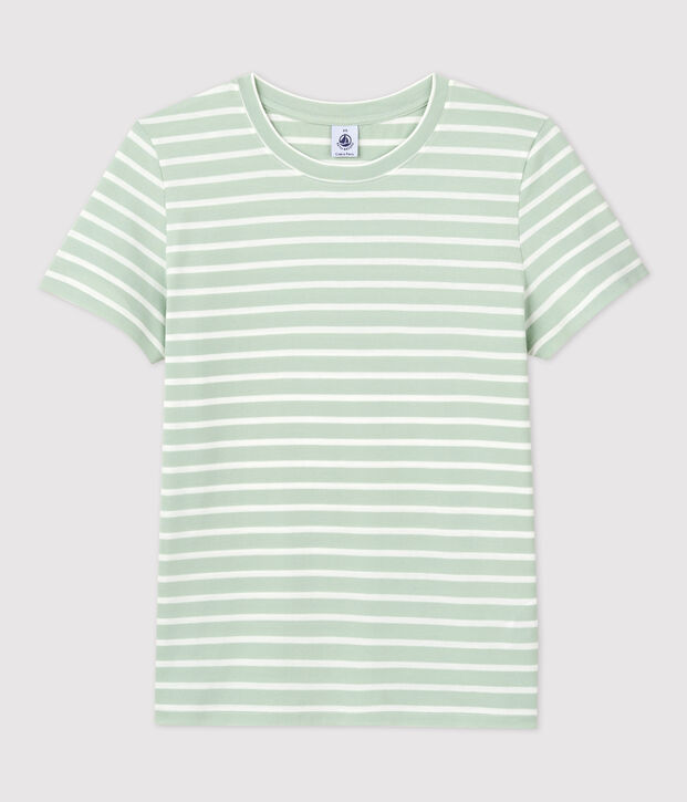 T-Shirt DAS GERADE mit Rundhalsausschnitt aus Bio-Baumwolle f&uuml;r Damen gr&uuml;n/weiss