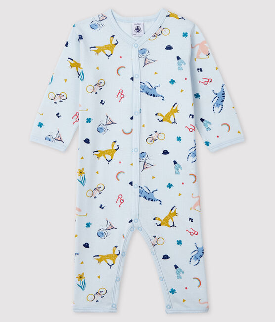 Blauer Baby-Strampler aus Rippstrick mit Tier-Druck für Jungen blau FRAICHEUR/weiss MULTICO