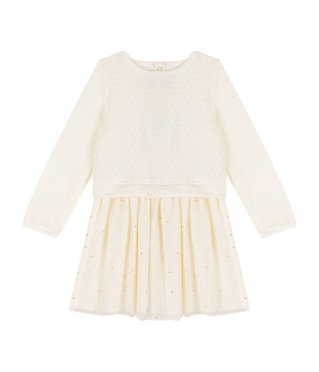 Kinderkleid im Materalmix M&auml;dchen weiss