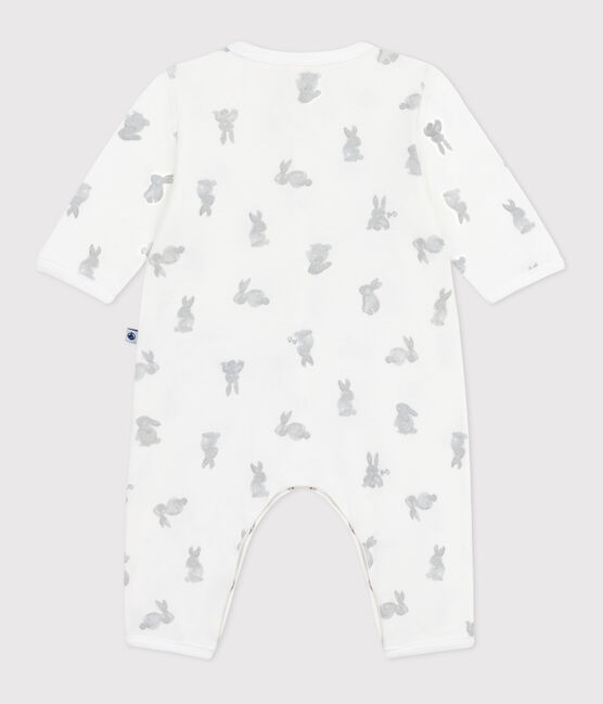 Strampler ohne Füßchen aus Baumwolle mit Hasen-Motiv weiss MARSHMALLOW/grau GRIS