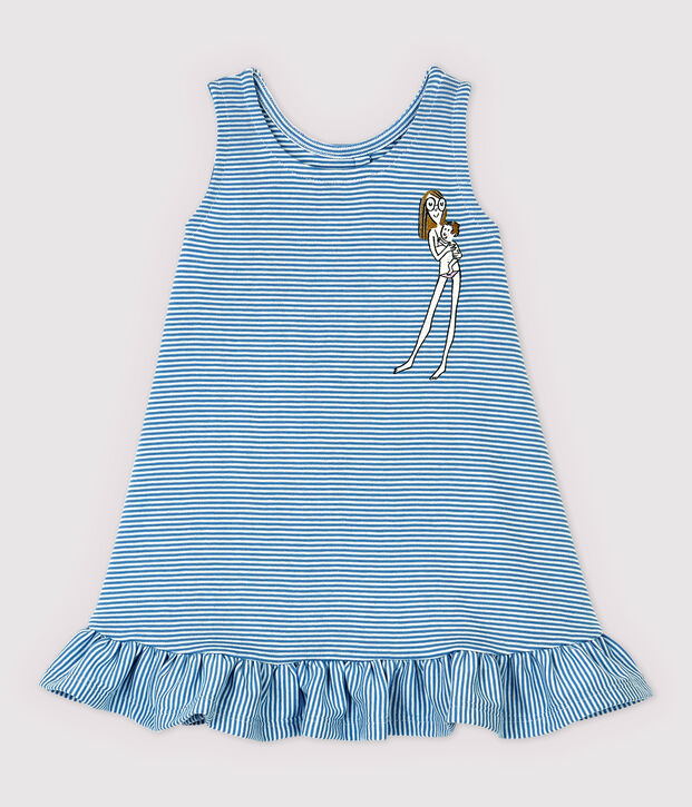 Baby-Kleid aus Bio-Baumwolle blau/weiss